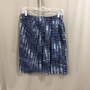 LOFT Skirt Blue Watercolor Print Chiffon Asymmetrical Front Pleat Knee 6
